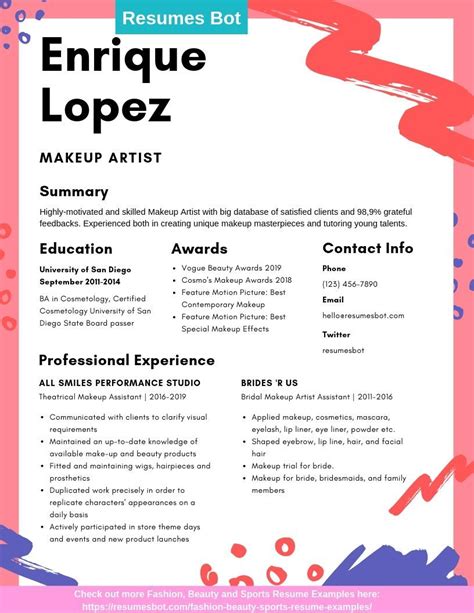 Makeup Artist Resume Samples And Tips 2024 Rb Resume Examples