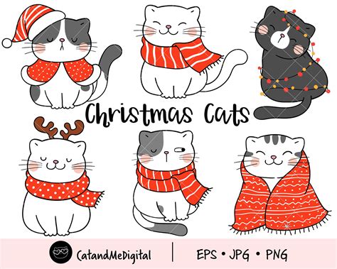 Christmas Cats Clipart Cat Clipart Winter Clipart Funny Cats Etsy Uk
