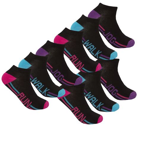 9 Pairs Ladies Sports Ankle Socks Cotton Rich Trainer Liner For Running Size 4 8 Ebay