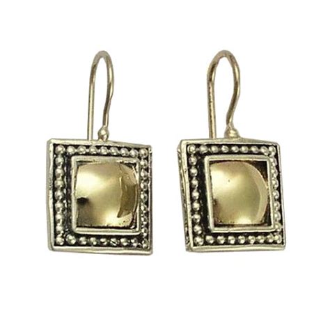 Silver And Gold Yemenite Earrings Square Drop Earrings 14k Etsy