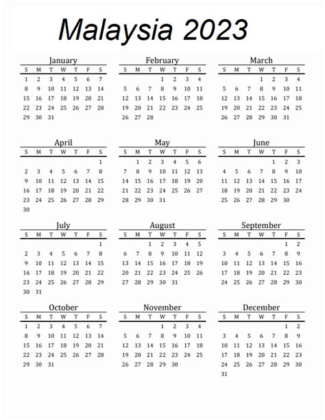 Free Printable Malaysia 2023 Calendar With Holidays Pdf Calendar 2023