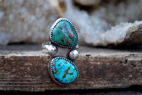 Genuine Turquoise Twin Stone Ring In Sterling Silver Genuine
