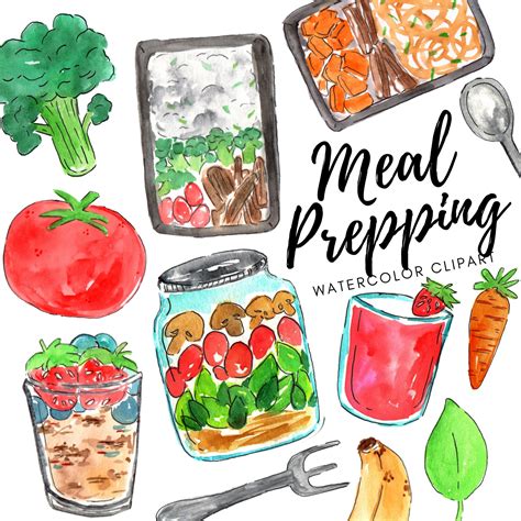 Watercolor Clipart Meal Prep Clip Art Nutrition Graphics Etsy