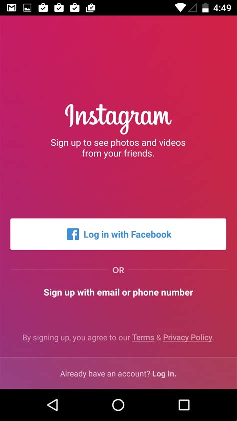 Inspiration Loginsignup Screen On Android By Instagram