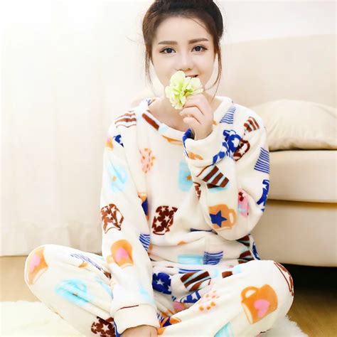 New Women Coral Fleece Pajama Sets Sex Sleepwear Winter Autumn Warm Nightgowns Long Pijama For