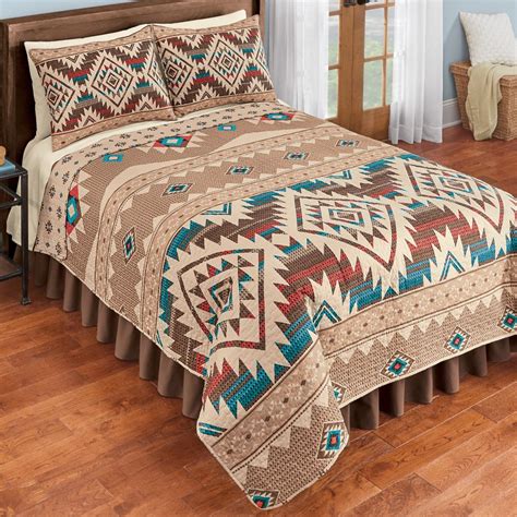 Southwest Geometric Red Turquoise And Brown Native Aztec King Quilt