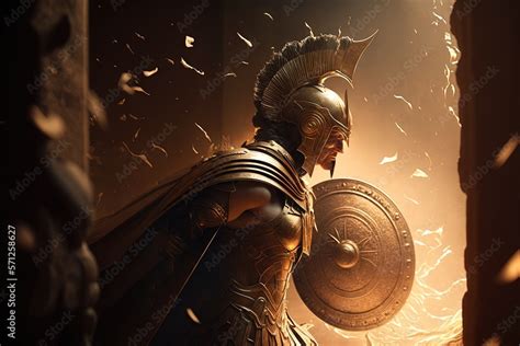 Achilles In A Beautiful Golden Armor Fighting Under Ai Generated Art