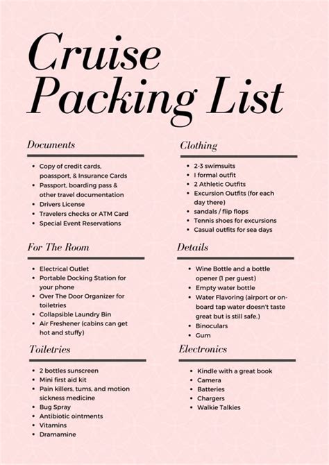 Printable Cruise Packing List Checklist