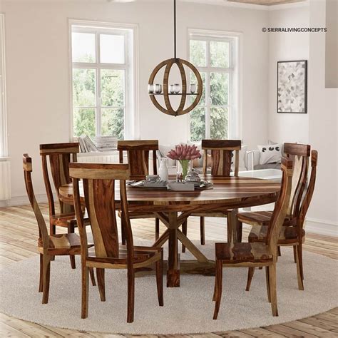 Bedford Handcrafted X Pedestal Round Dining Table With 8 Chairs Set