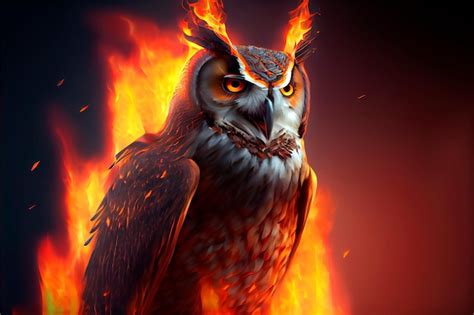 Premium Photo Owls In A Bright Flame Of Fire Owl Portrait Animal