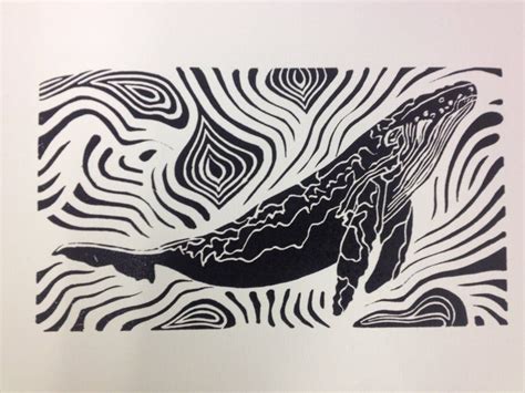 Humpack Whale Linocut Relief Print Ocean Sea Nature Animal Etsy Uk