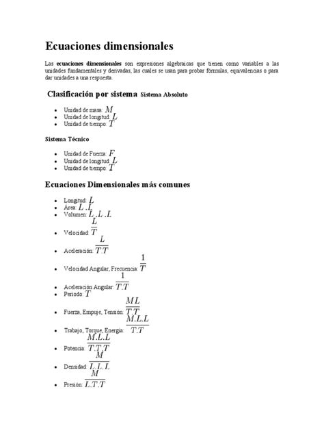 Ecuaciones Dimensionales