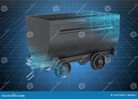 Visualization 3d Cad Model Of Mine Cart Blueprint 3d Rendering Stock