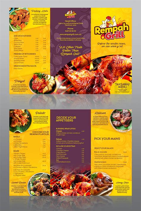 Buatlah daftar menu makanan yang menarik dari segi desain dan pemilihan background. Sribu Flyer Brochure Design Design Brosur Menu Rempah Gri