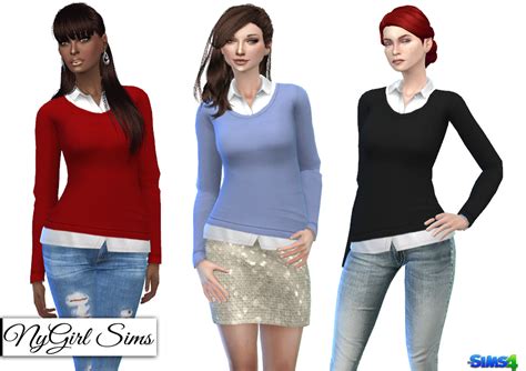 Nygirl Sims 4 Sweater With White Button Up