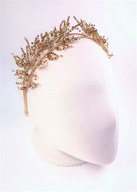 Bridal Gold Leaf Headband Bridal Leaf Crown Tiara Crystal Etsy Gold