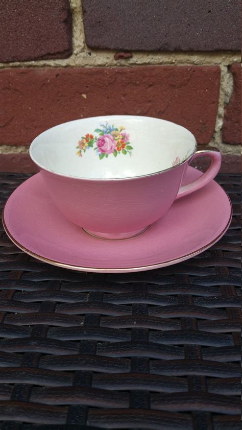 Rose Pink Tea Cup And Saucer Vintage Leighton Ware Wide Mouth Etsy Canada Pink Tea Cups Tea