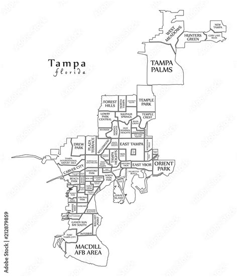 Modern City Map Tampa Florida City Of The Usa With Neighborhoods And