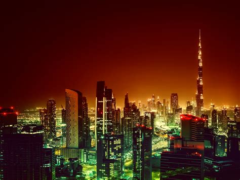 1600x1200 Dubai Burj Khalifa Cityscape In Night 1600x1200