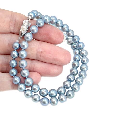 Blue Japanese Saltwater Cultured Akoya Pearl Vintage Necklace Choker