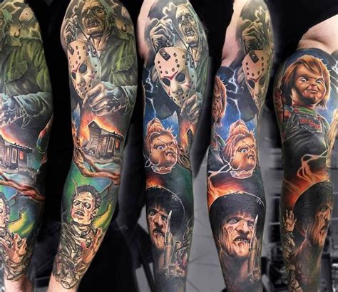 horror sleeve tattoo by sasha o kharin movie tattoos horror movie tattoos halloween tattoos