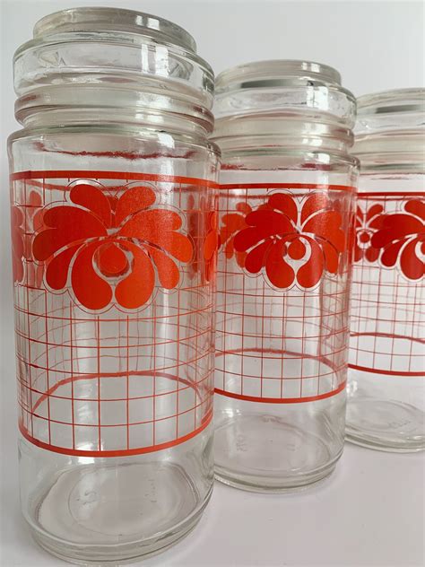 Set Of 3 Vintage Glass Retro Containers Coffee Storage Jars Etsy
