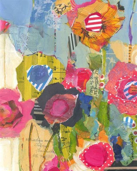 Mixed Media Collage Flowers Abstract Artwork Acrylic Painting Diy