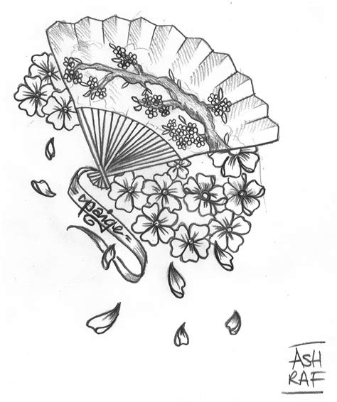 Japanese Fan Tattoo Designs Sketch Coloring Page