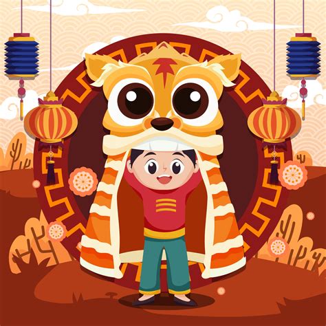 Chinese New Year Lion Dance Character 4451660 Vector Art At Vecteezy