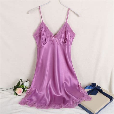 Buy Ladies Sexy Silk Sleepwear Satin Nightgown V Neck