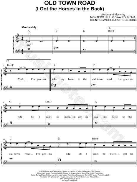 Old Town Road Easy Piano Sheet Music Pdf Qwlearn