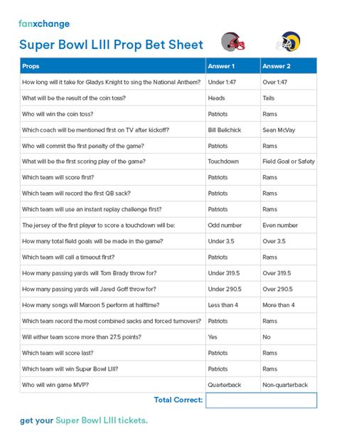 Super Bowl Prop Bet List Printable