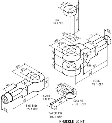 Machine Drawing in knuckle joint drawing pdf collection | Technical drawing, Isometric drawing ...