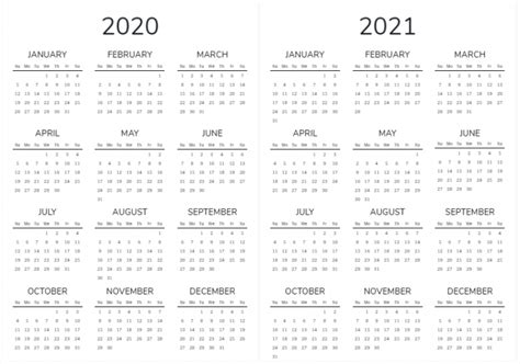 Free Printable 2020 And 2021 Yearly Calendar