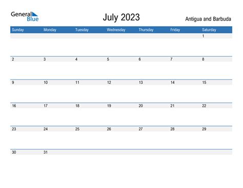 Antigua And Barbuda July 2023 Calendar With Holidays