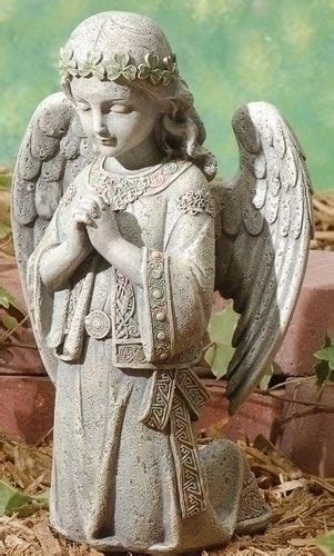 Set Of 2 Gray Kneeling Irish Angel Garden Statues 1225 Angel