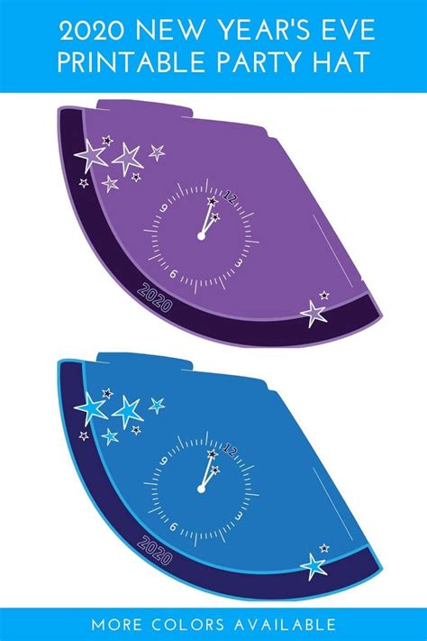 The New Years Eve Printable Party Hat Is Shown In Purple And Blue