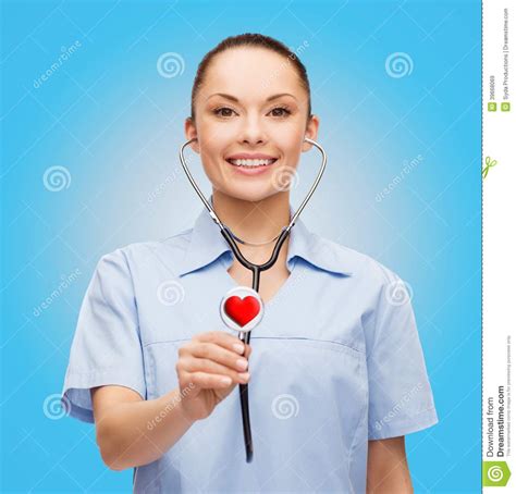 Smiling Female Doctor Or Nurse With Stethoscope Stock Image Image Of