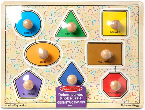 Deluxe Jumbo Knob Wooden Puzzle Geometric Shapes 8 Pcs From Melissa