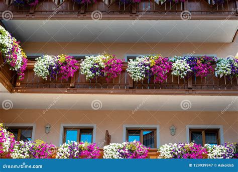 Traditional Flowered Balcony At The Alps Austria Stock Image Image