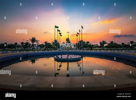 beautiful dramatic sunrise view in dammam park saudi arabia city dammam country saudi