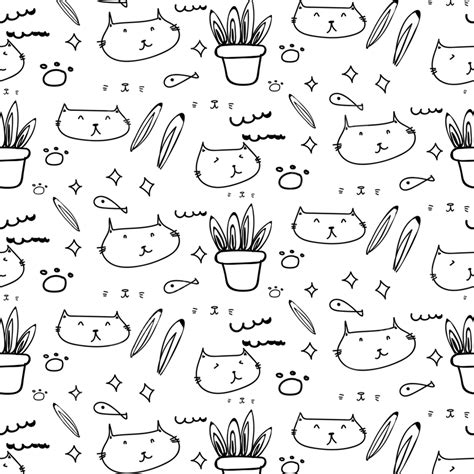 Cute Cat Doodle Pattern Background Cat Seamless Sweet Background