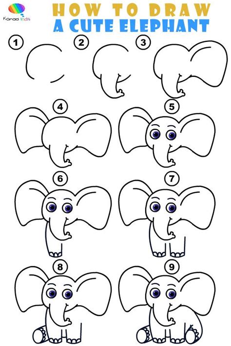 Drawing Cute Elephant Step By Step Elephant Drawing For Kids Easy