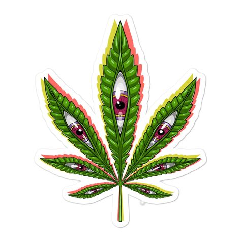 Psychedelic Weed Leaf Sticker Cannabis Ganja Decal Hippie Etsy