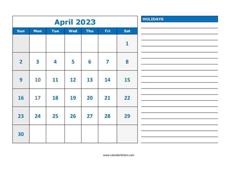 April 2023 Calendar Printable Template Pdf Word Excel