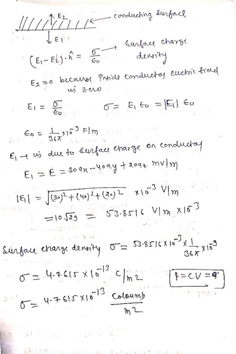 5. At a point on a conducting surface, E = 30a, - 40a, + 20a, mV/m ...