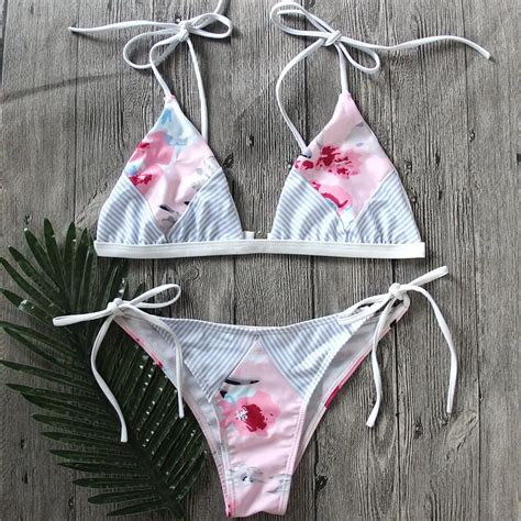 New Floral Printed Summer Sexy Two Piece Bikini Set Slim Fit Women Lady