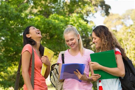 Happy Female College Friends At Campus Stock Image Image Of Ethnic