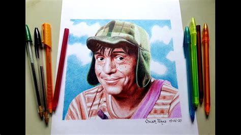 Retrato Del Chavo Del 8 Con Bolígrafos De Colores Roberto Gómez