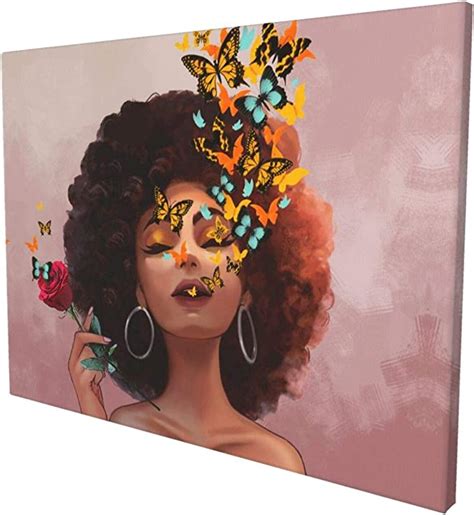 Ezyes African American Woman Canvas Print Wall Art Black Girl With